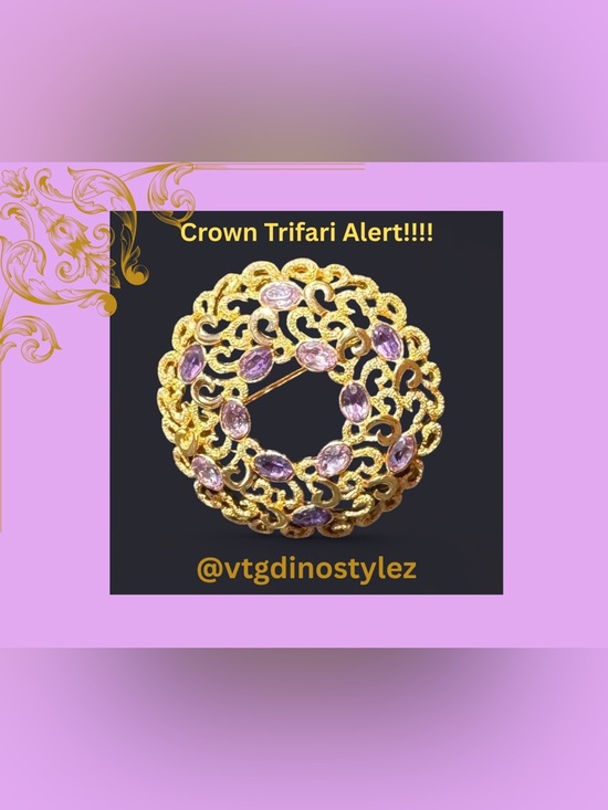 Trifari Jewelry - Crown trifari wreath brooch with lavender gemstones